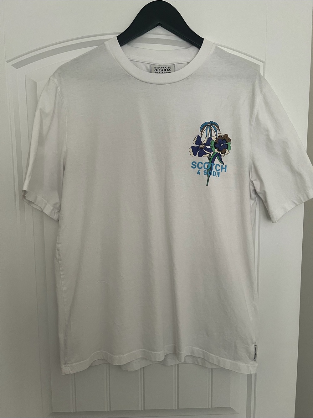 Scotch & Soda White Tee with Blue & Green Floral Logo